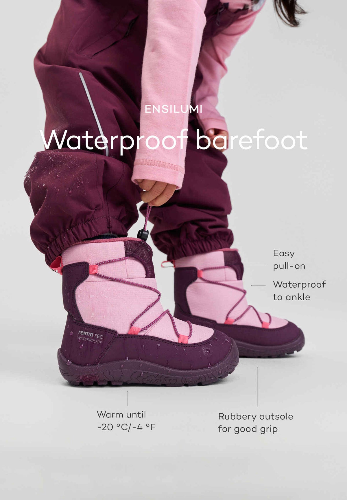 Bottes d'hiver pieds nus pour enfants Ensilumi Kids